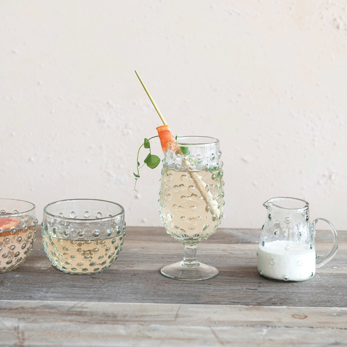 Recycled Glass Hobnail Stemmed Drinking Glass, 12oz.