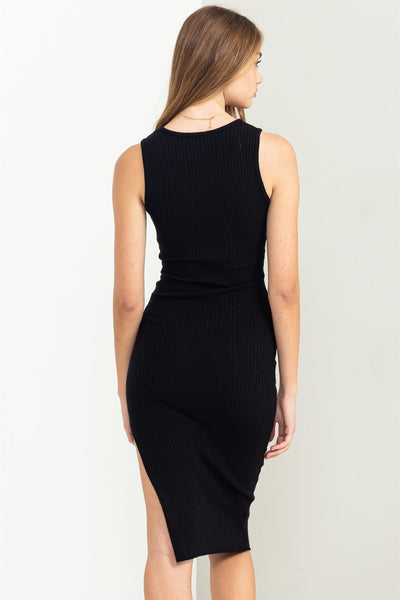 Boldly Stylish Ribbed Bodycon Sweater Dress in Black