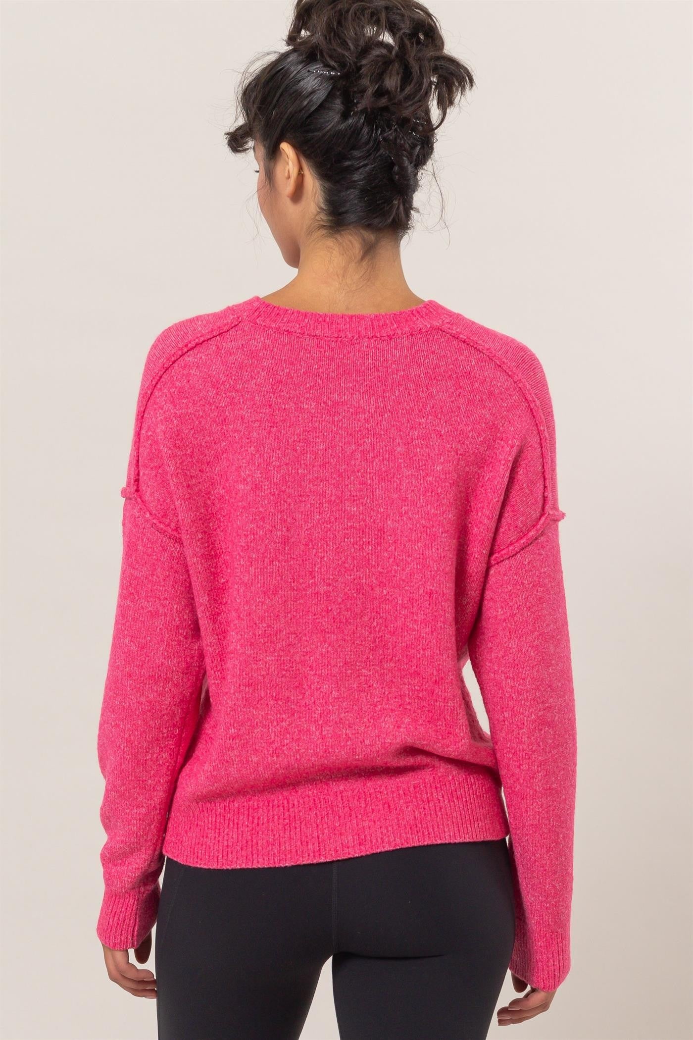 Seam Detail Crew Neck Sweater - Raspberry