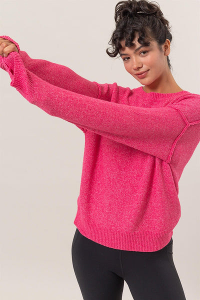 Seam Detail Crew Neck Sweater - Raspberry