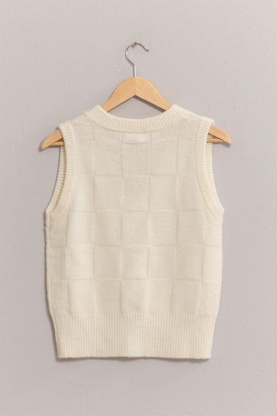 Basketweave Sweater Vest - Cream