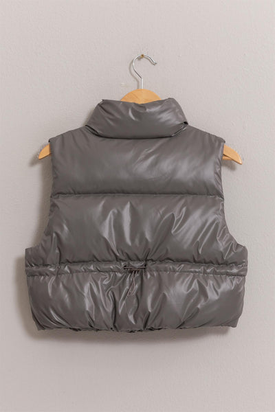 Metallic Puffer Vest - Dark Gray