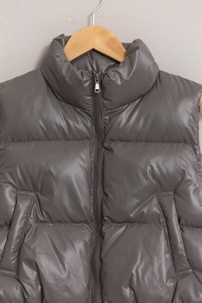 Metallic Puffer Vest - Dark Gray