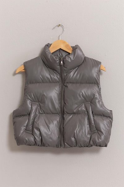 Metallic Puffer Vest - Dark Gray