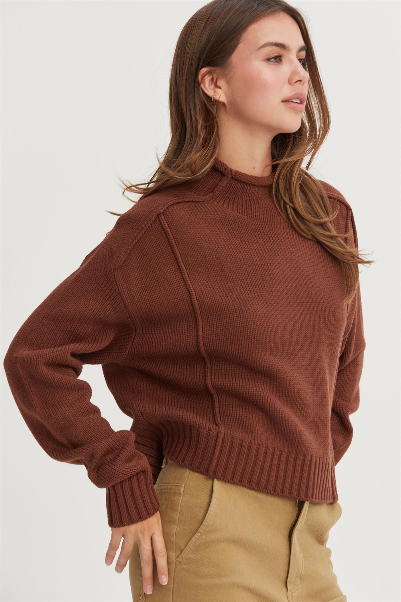 High Neck Reverse Seam Sweater - Chestnut