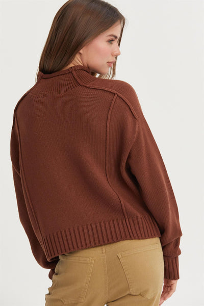 High Neck Reverse Seam Sweater - Chestnut