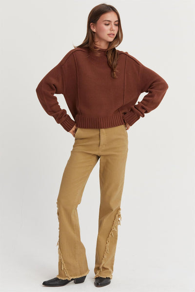 High Neck Reverse Seam Sweater - Chestnut