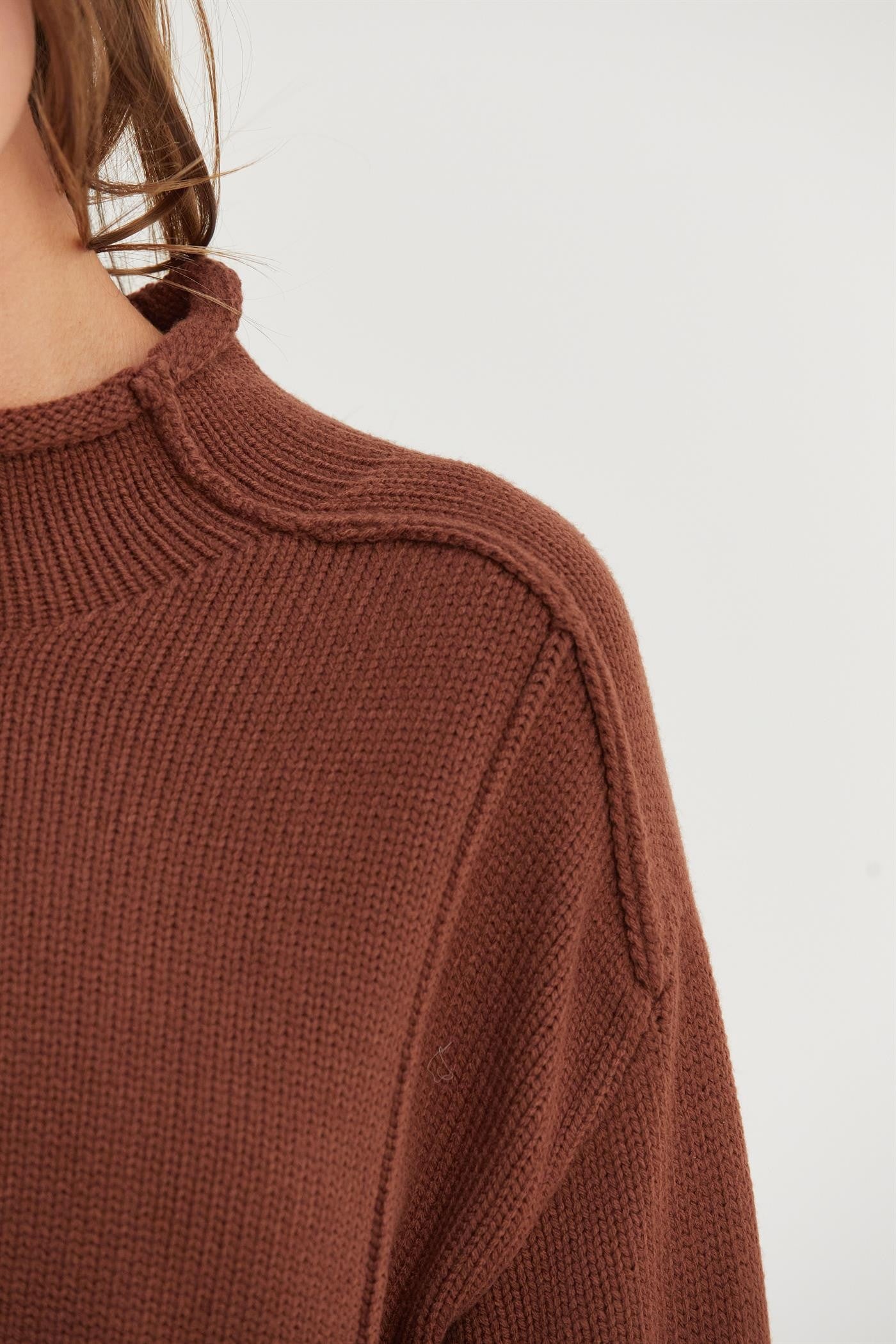 High Neck Reverse Seam Sweater - Chestnut