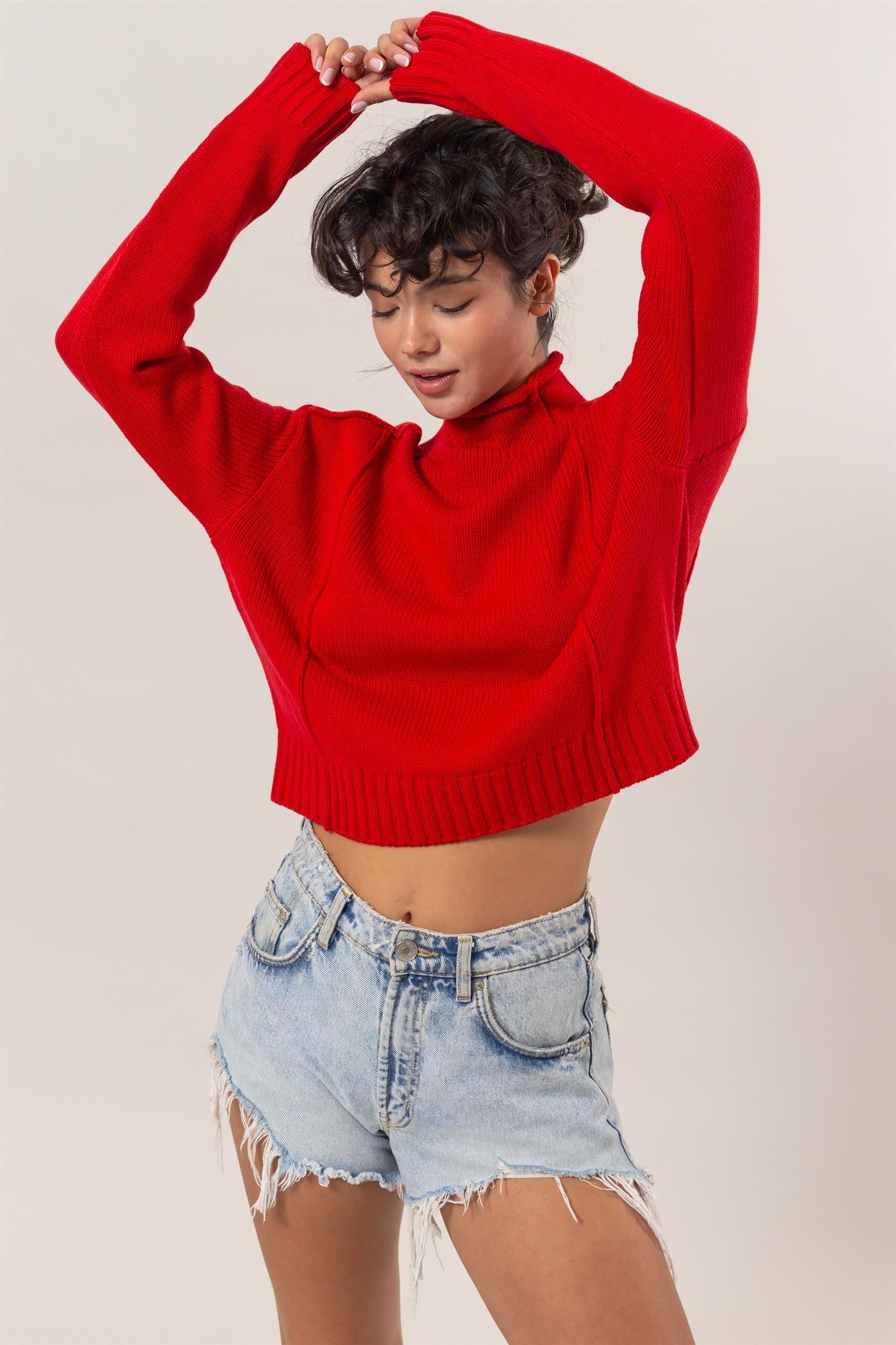 High Neck Reverse Seam Sweater - Red