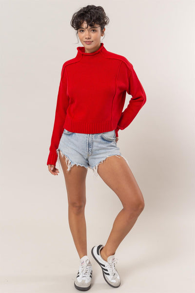 High Neck Reverse Seam Sweater - Red