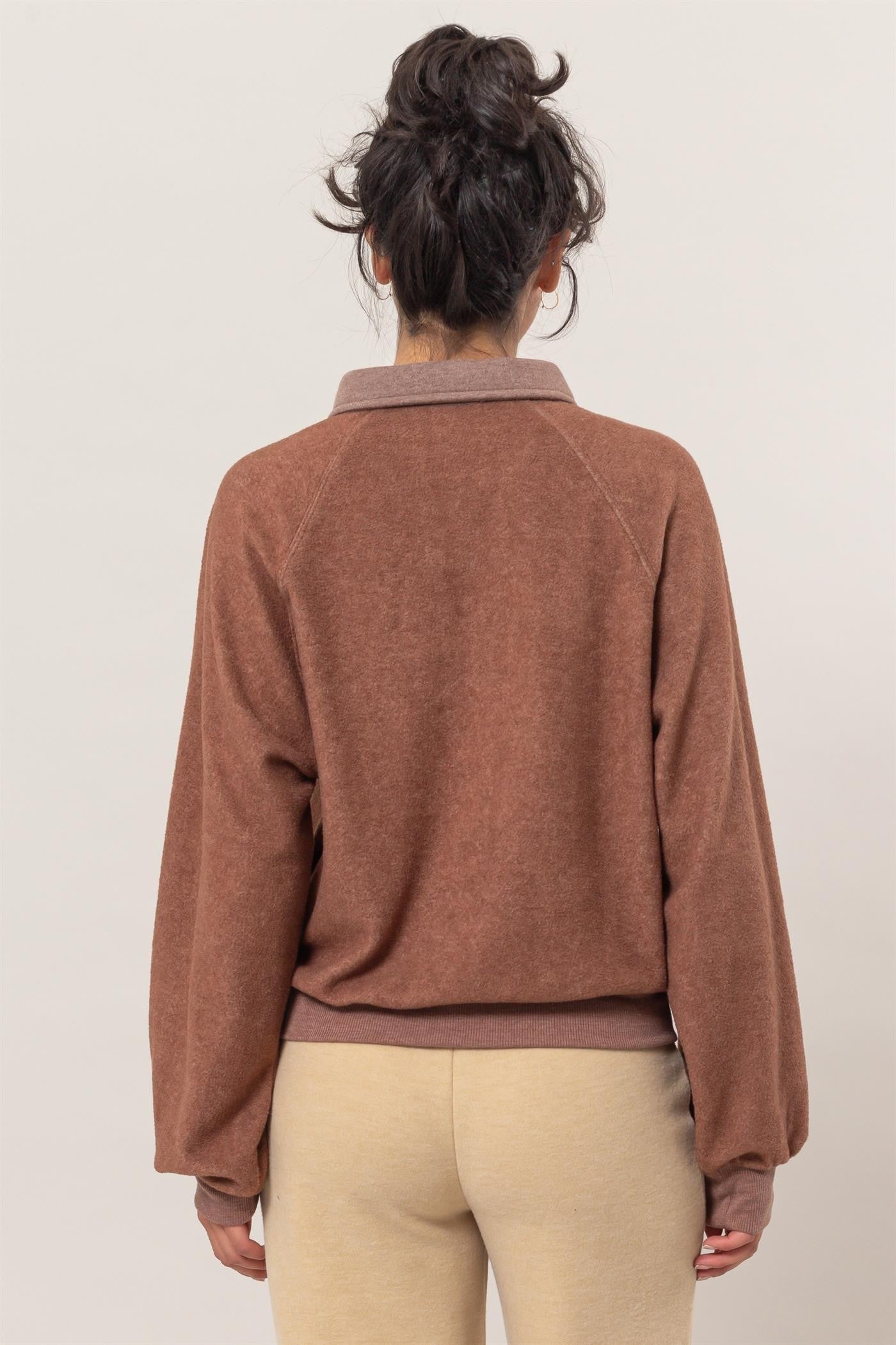 Collared Half-Button Sweatshirt - Chestnut