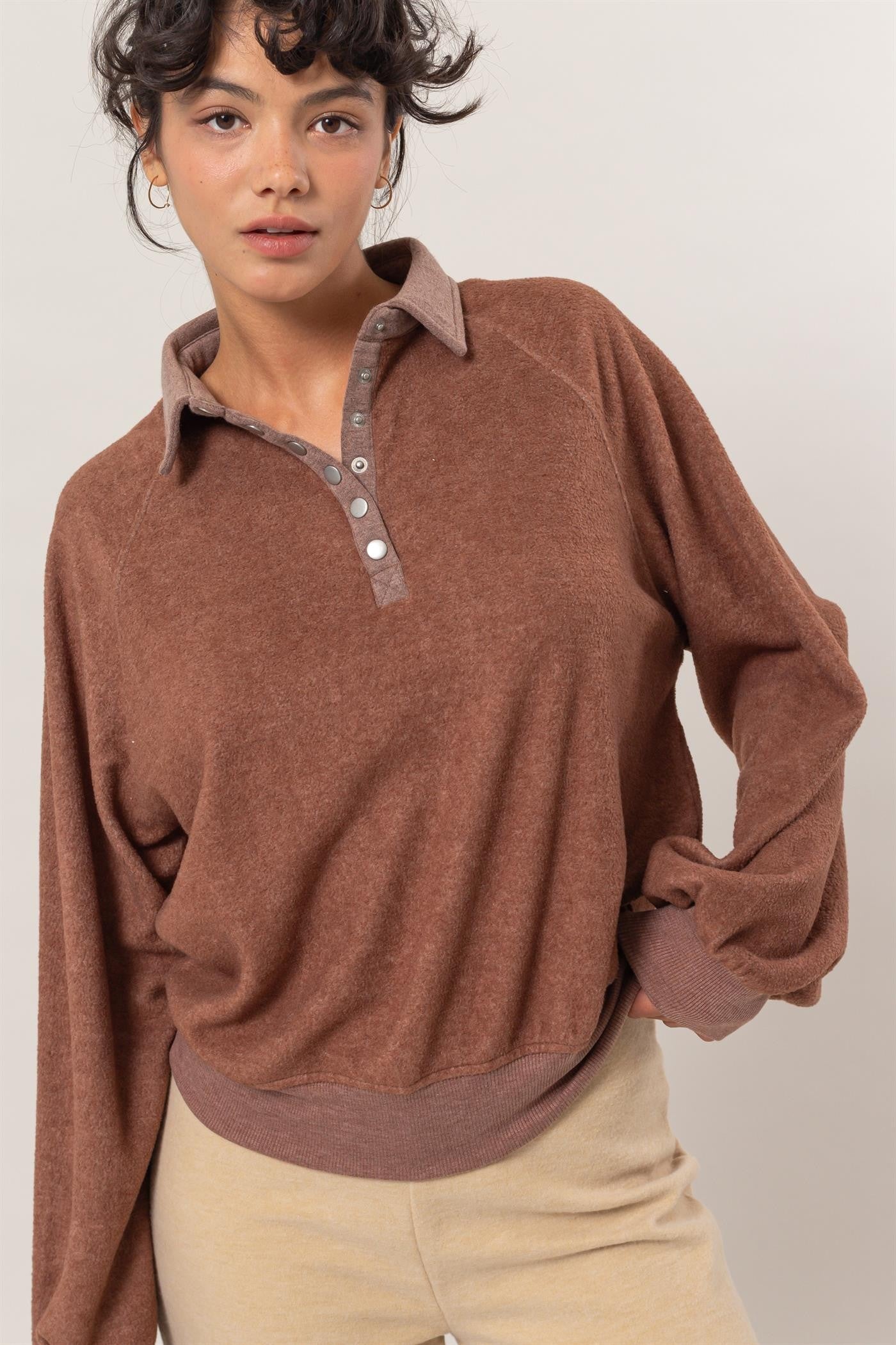 Collared Half-Button Sweatshirt - Chestnut