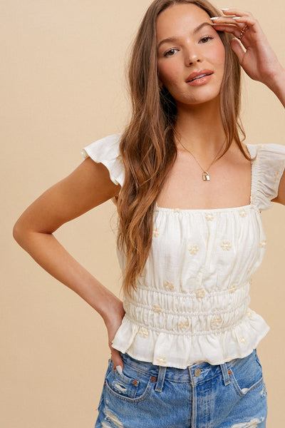 Darcy Floral Embroidered Ruffle Tank