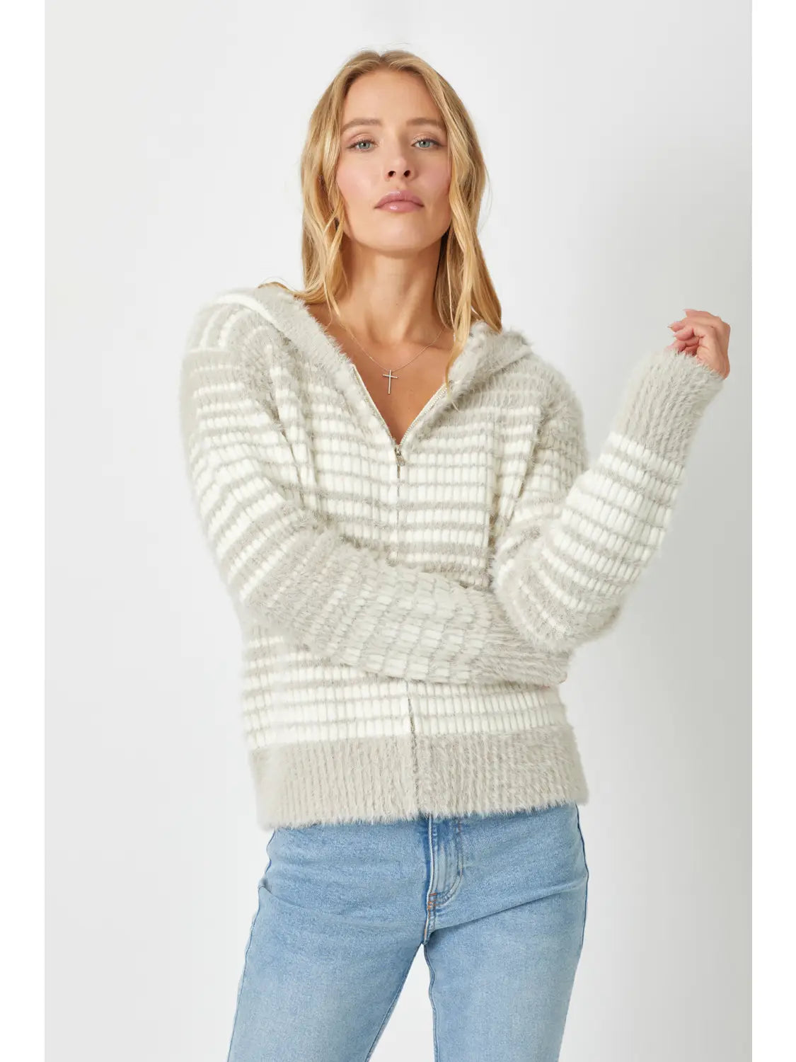 Emilee Striped Zip Up Sweater