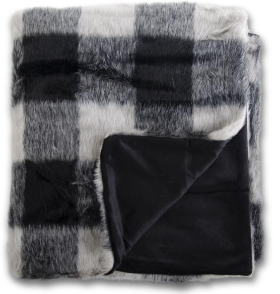 60" Square Black & Gray Plaid Faux Fur Throw Blanket