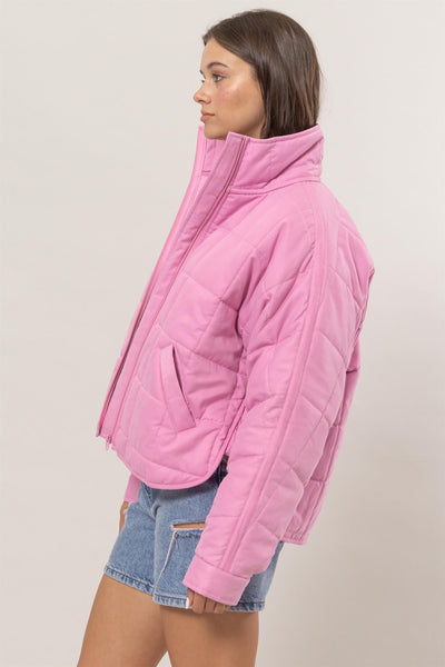 Quilted Puffer Jacket - Pink