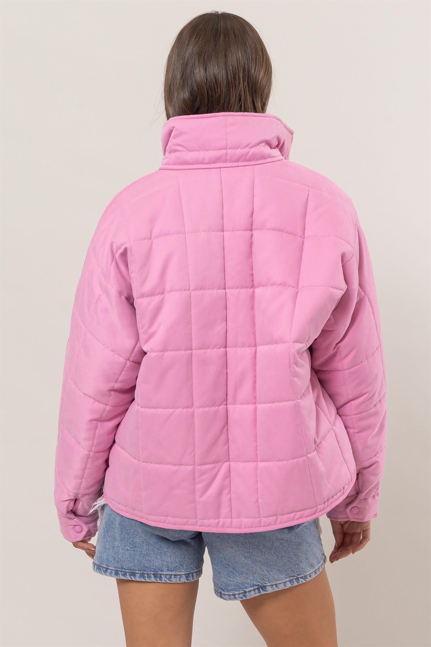 Quilted Puffer Jacket - Pink