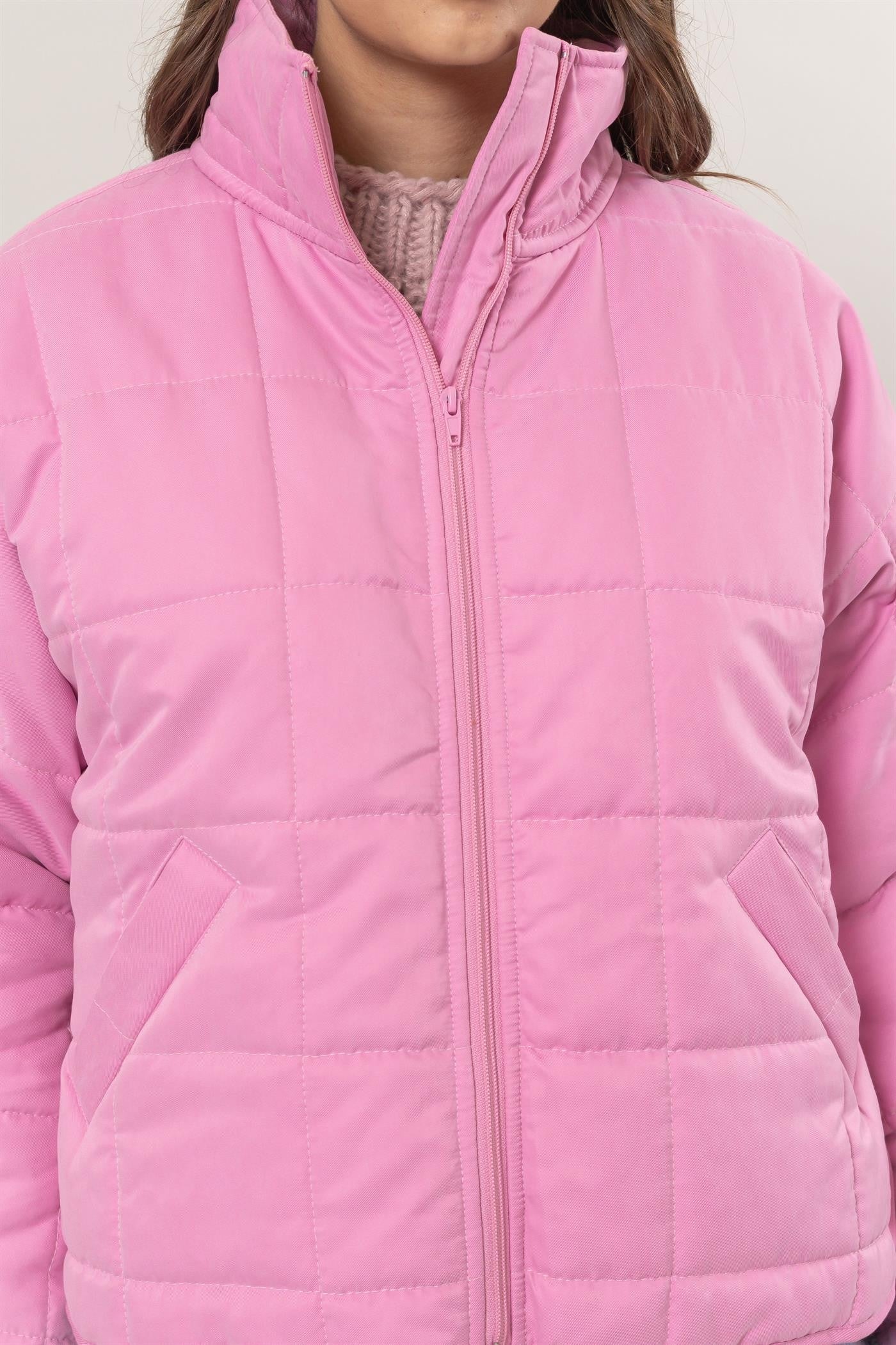 Quilted Puffer Jacket - Pink