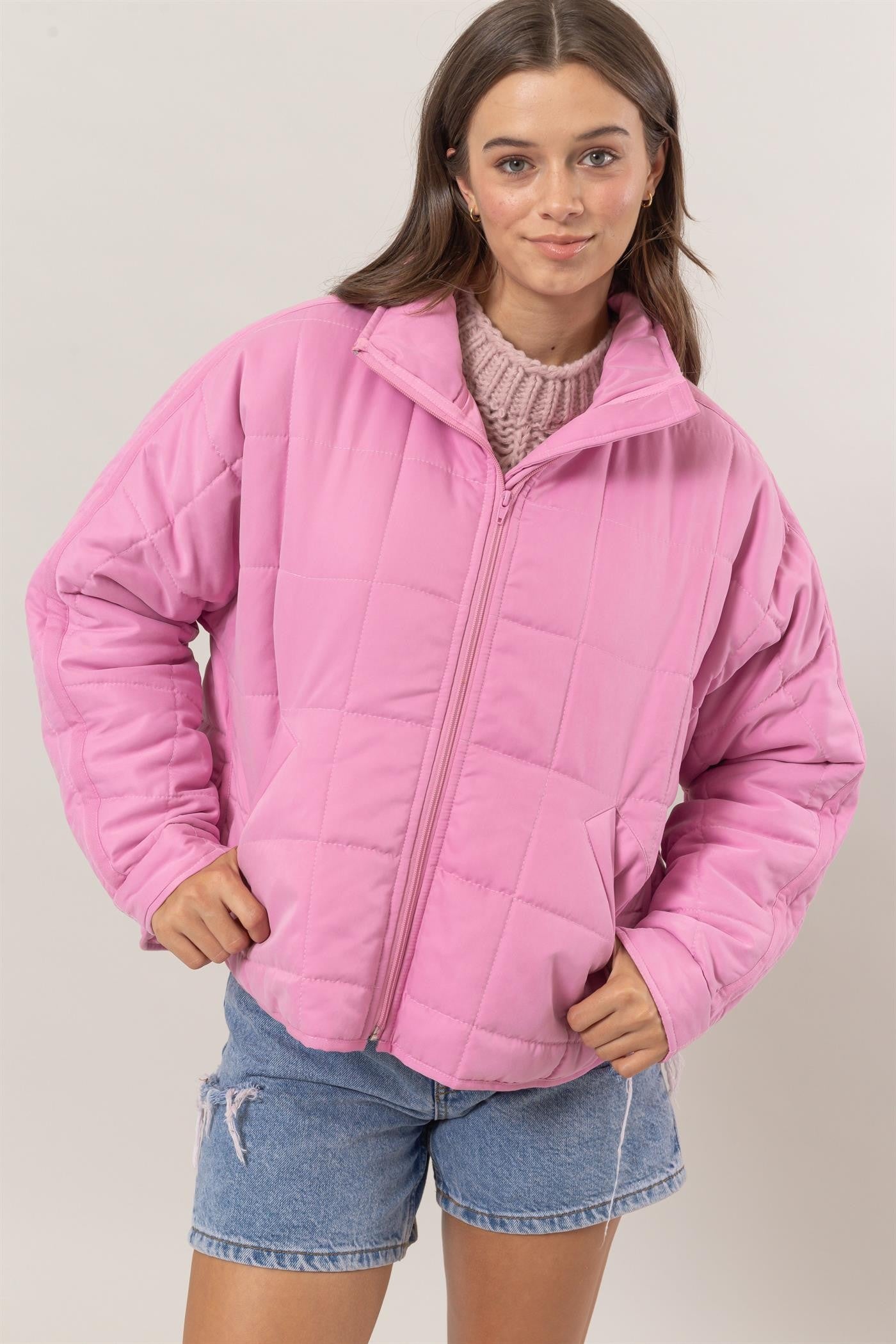 Quilted Puffer Jacket - Pink