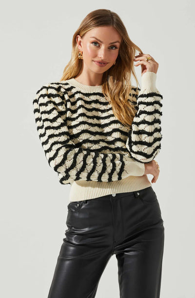 Jaylani Pointelle Sweater in Cream Black