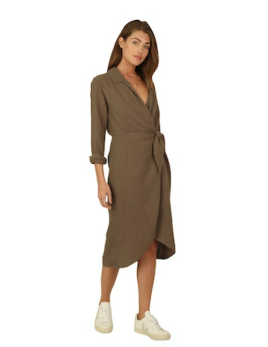 LS Wrap Dress In Olive