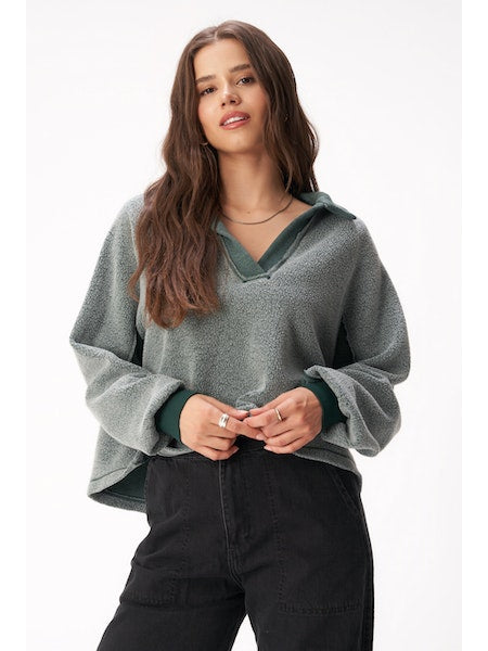 La Vie Mixed Fleece Collared Sweatshirt