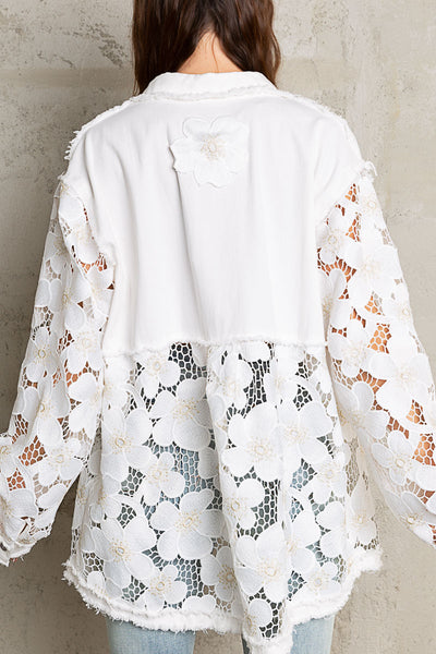 Lace Contrast Button Down Shacket
