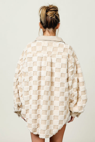 Leni Neutral Checkered Sherpa Shacket