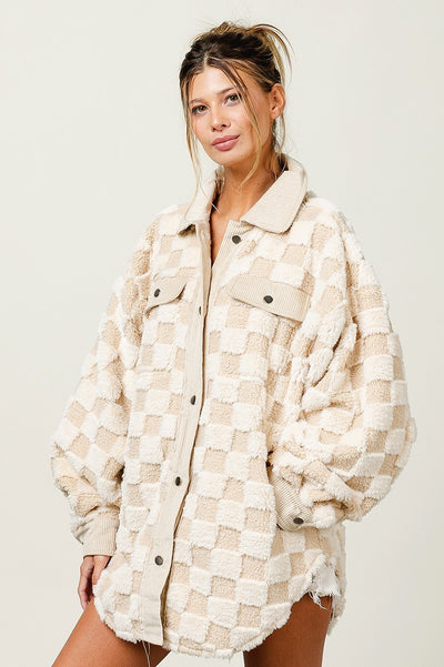 Leni Neutral Checkered Sherpa Shacket