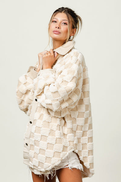 Leni Neutral Checkered Sherpa Shacket