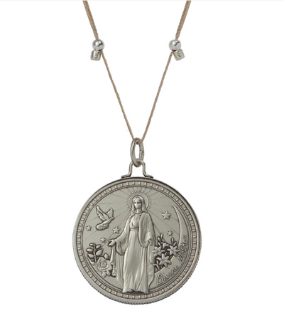 Better Together Silk Slider Necklace, Raphael/Mary Large Pendant, Silver