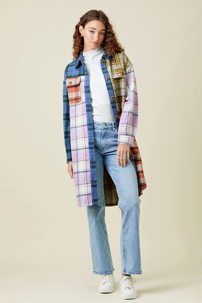 Mixed Plaid Long Jacket in Lavender