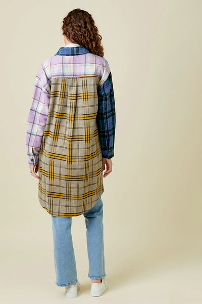 Mixed Plaid Long Jacket in Lavender