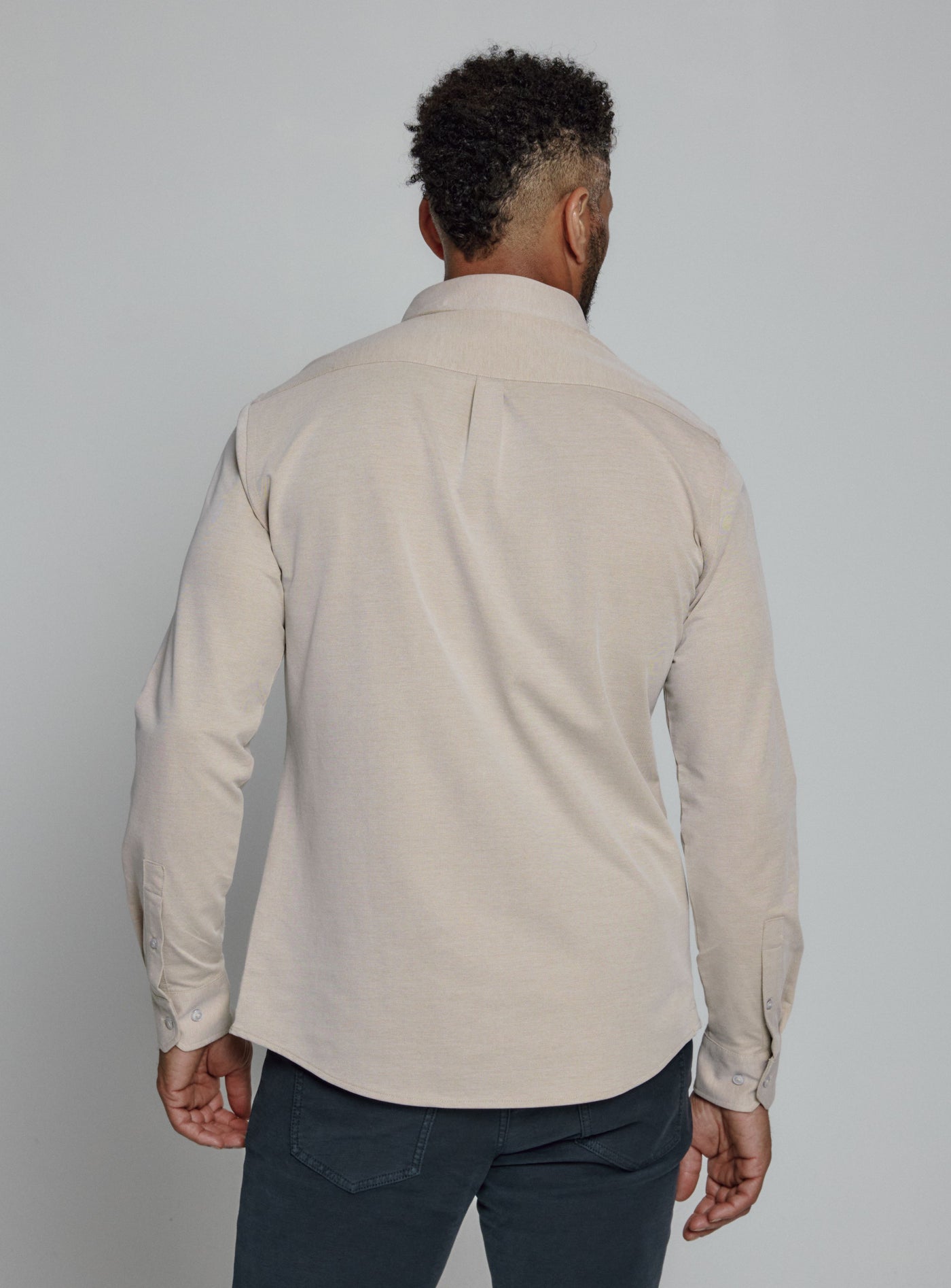 Oxford Stretch Button Down in Tan