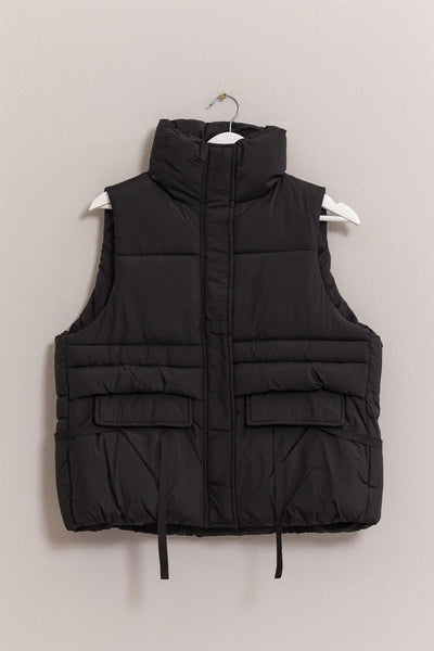 Placket Puffer Jacket - Black