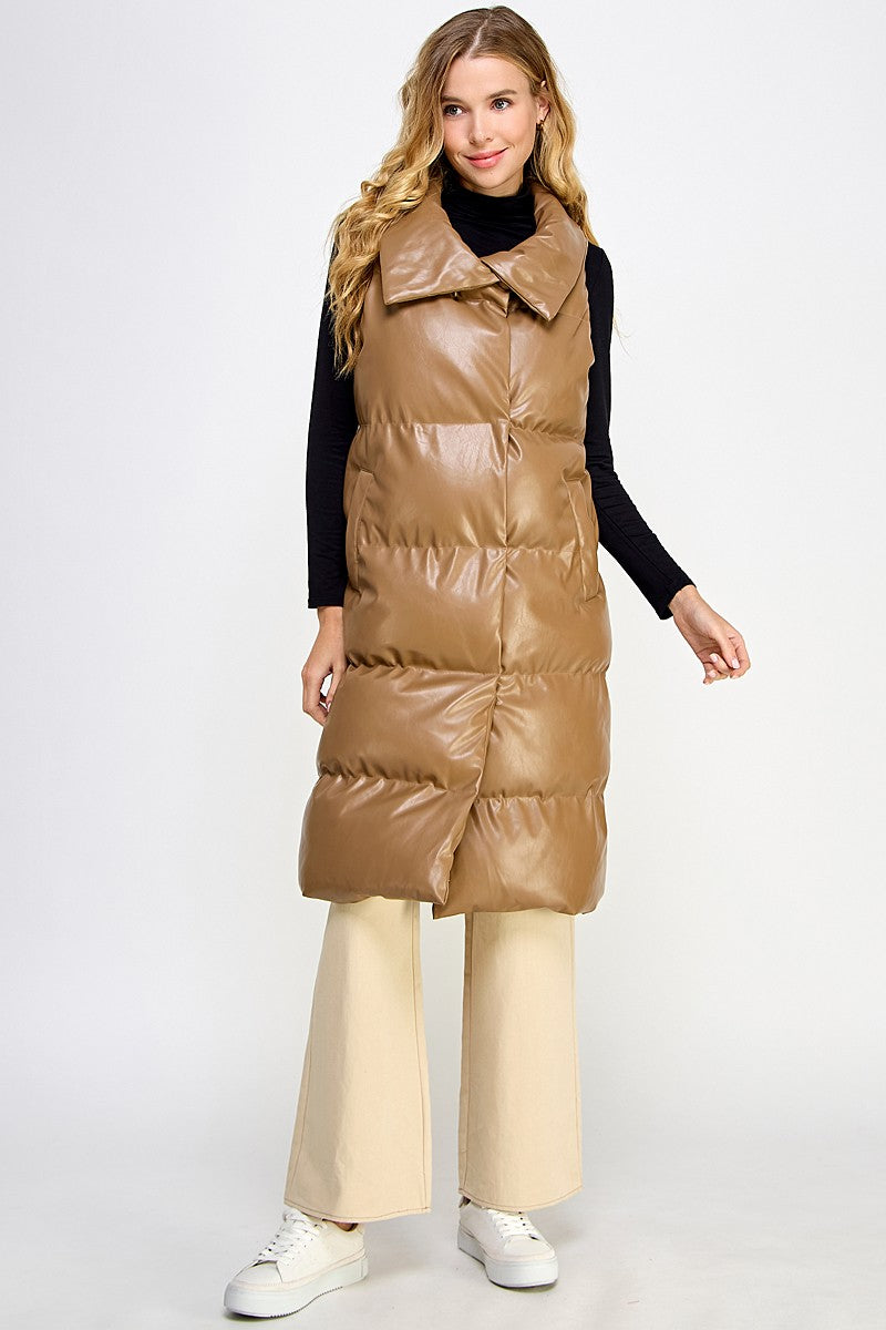 Rae Faux Leather Vest in Coffee