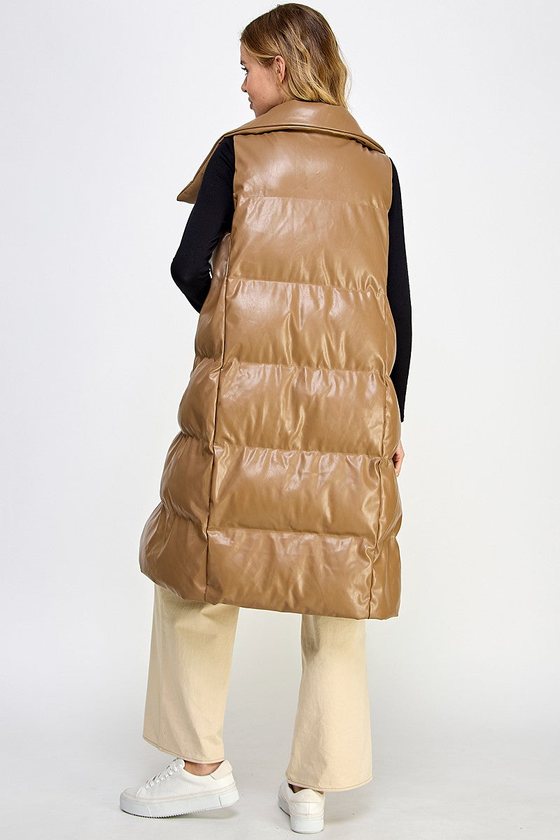 Rae Faux Leather Vest in Coffee