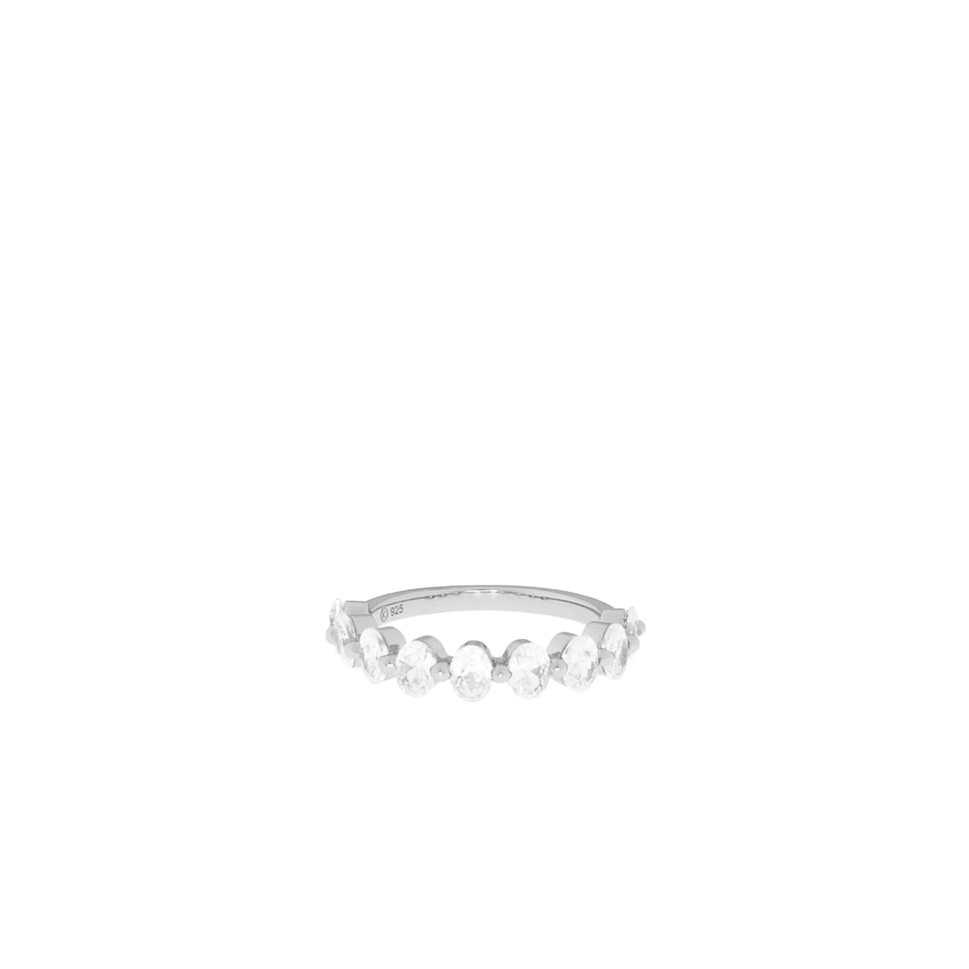 Stone Oval Half Eternity Ring in Silver