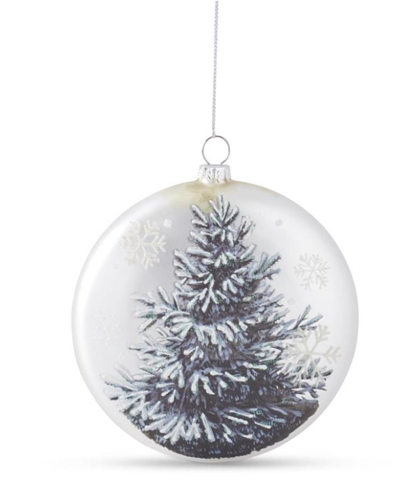 5" Silver Flat Round Ornament w/ Glitter Tree