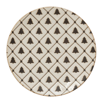6" Round Stoneware Plate with Tree Pattern