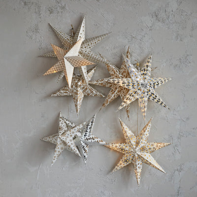 18"H Folding 5-Point Recycled Paper Star Ornament w/ LED Light String