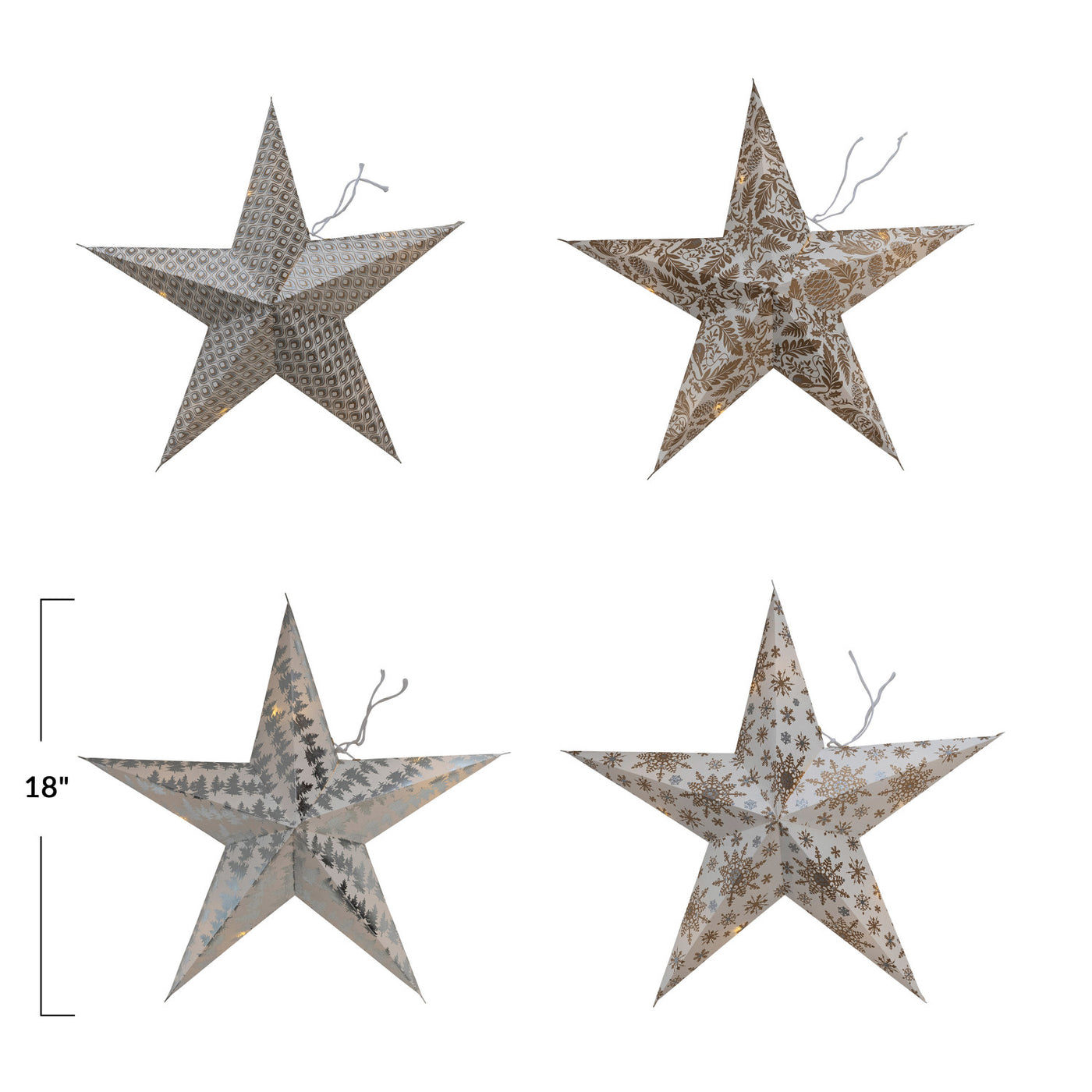 18"H Folding 5-Point Recycled Paper Star Ornament w/ LED Light String
