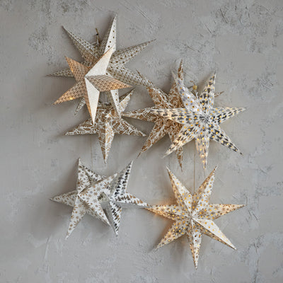 24"H Folding 7-Point Recycled Paper Star Ornament w/ LED Light String