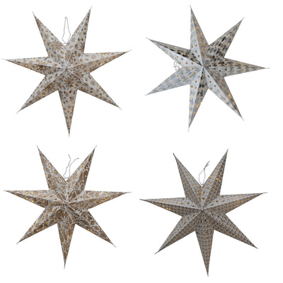 24"H Folding 7-Point Recycled Paper Star Ornament w/ LED Light String