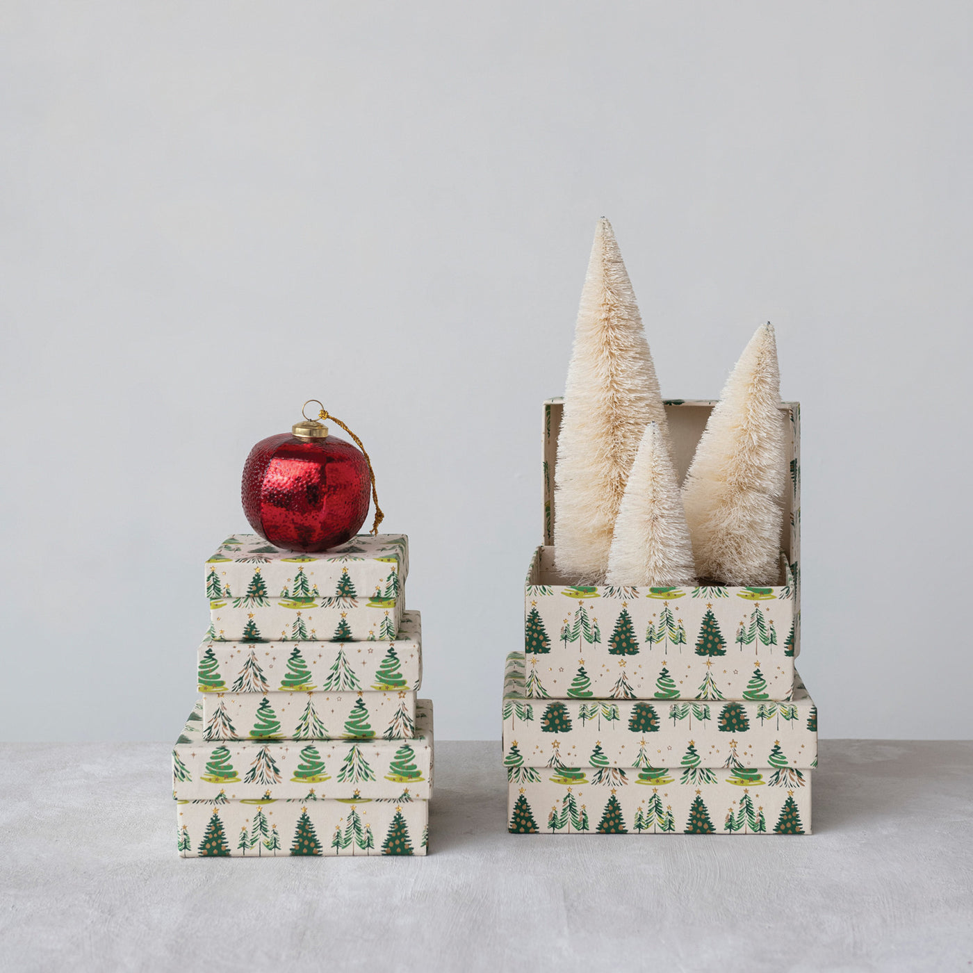 Printed Recycled Paper Gift Boxes w/ Tree Pattern