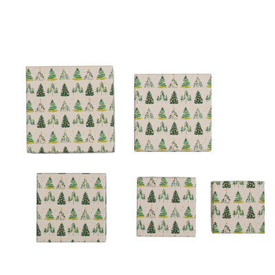 Printed Recycled Paper Gift Boxes w/ Tree Pattern
