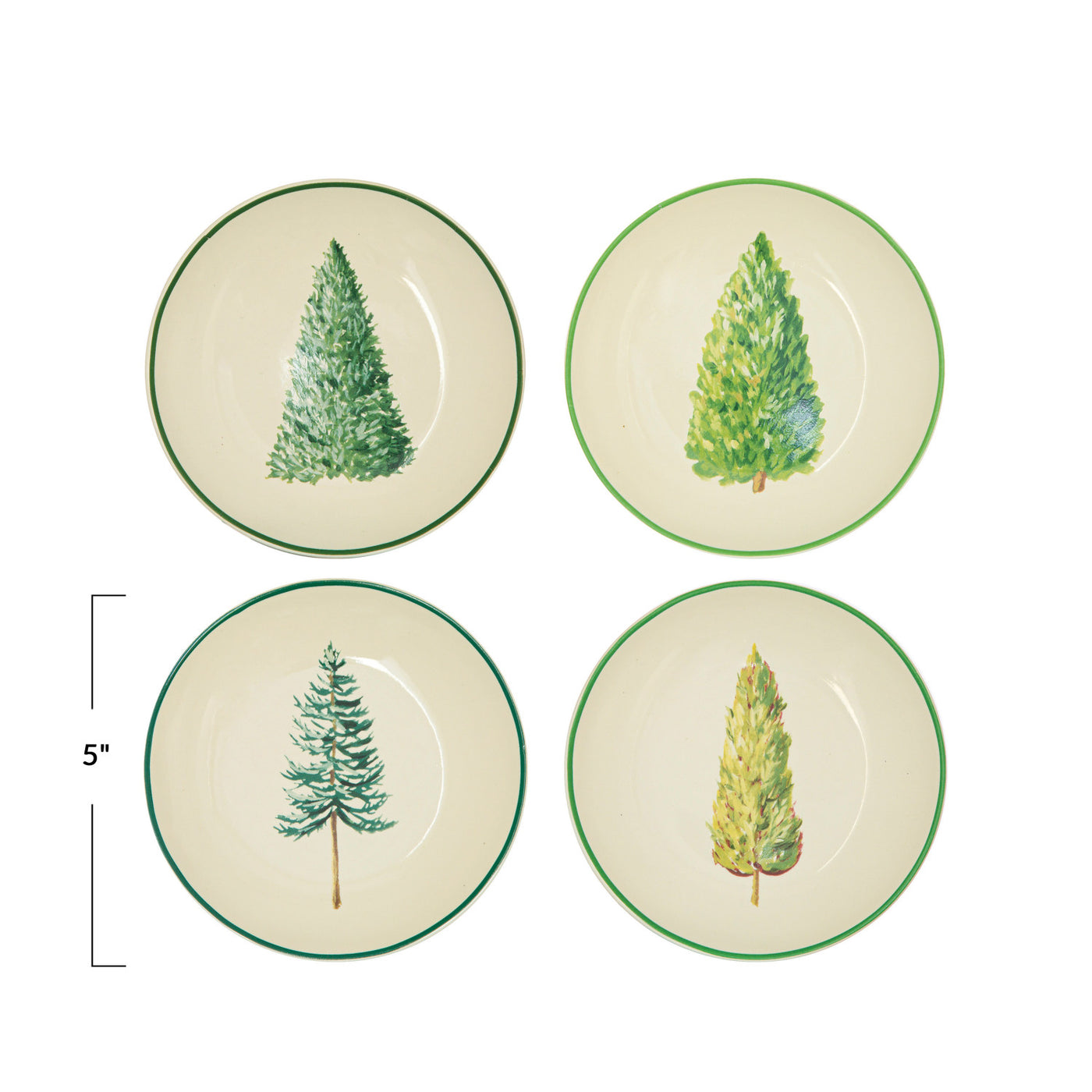 5" Round Hand-Painted Stoneware Plate w/ Evergreens