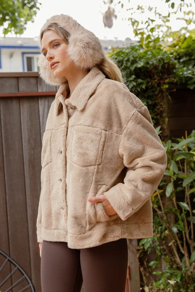 Teddy Collared Button Down Jacket - Khaki