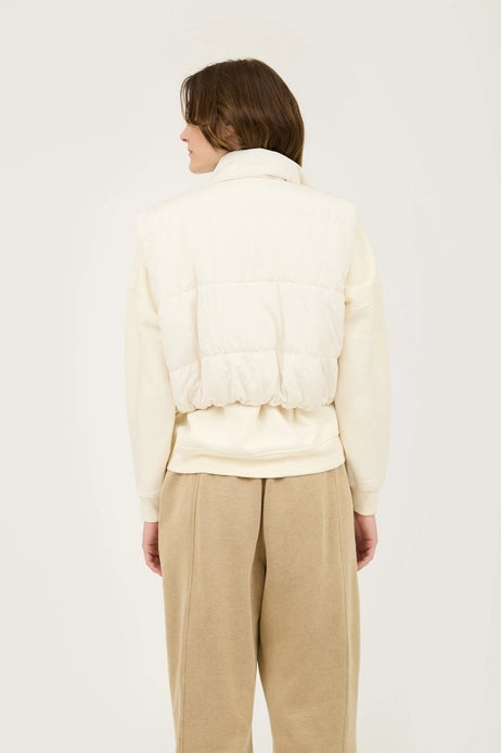 Cropped Zip Up Cargo Puffer Vest - Cream