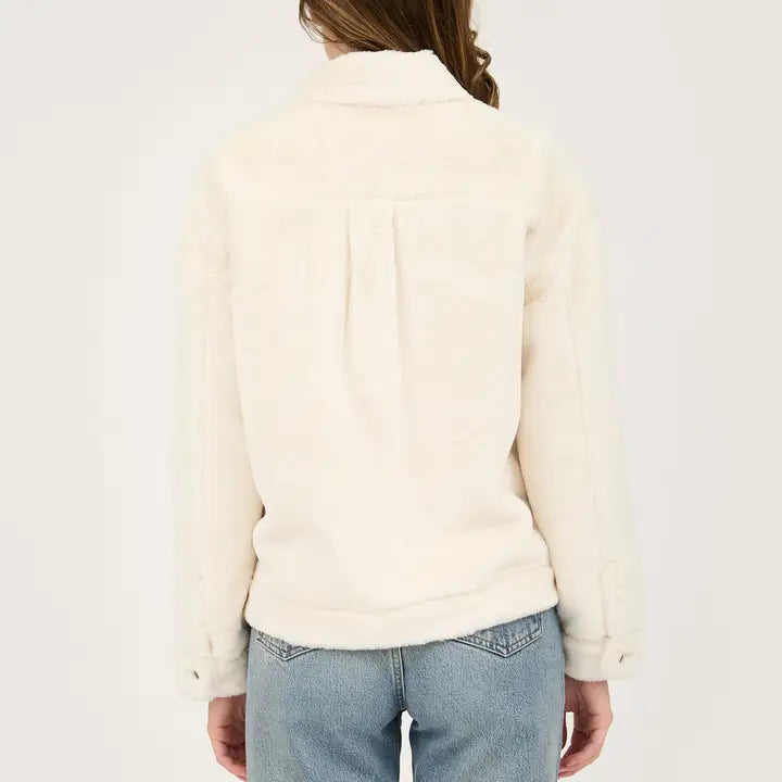 Teddy Collared Button Down Jacket - Cream